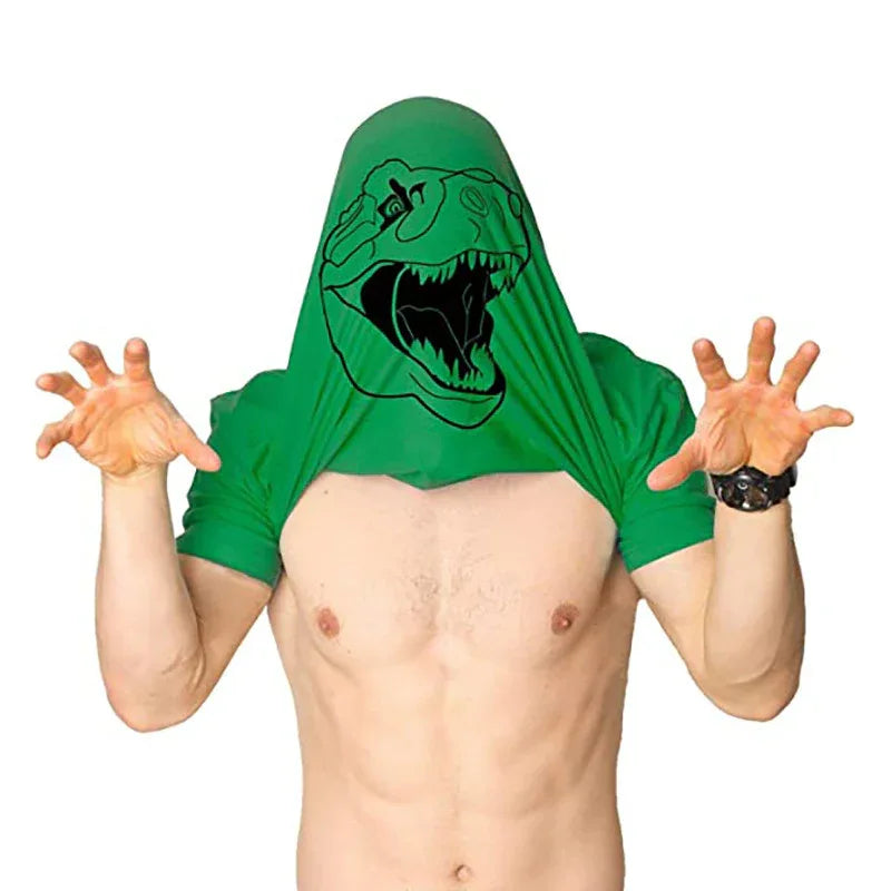 T-shirt Col Rond Homme Dinosaure Drôle avec Paillettes Réversibles
