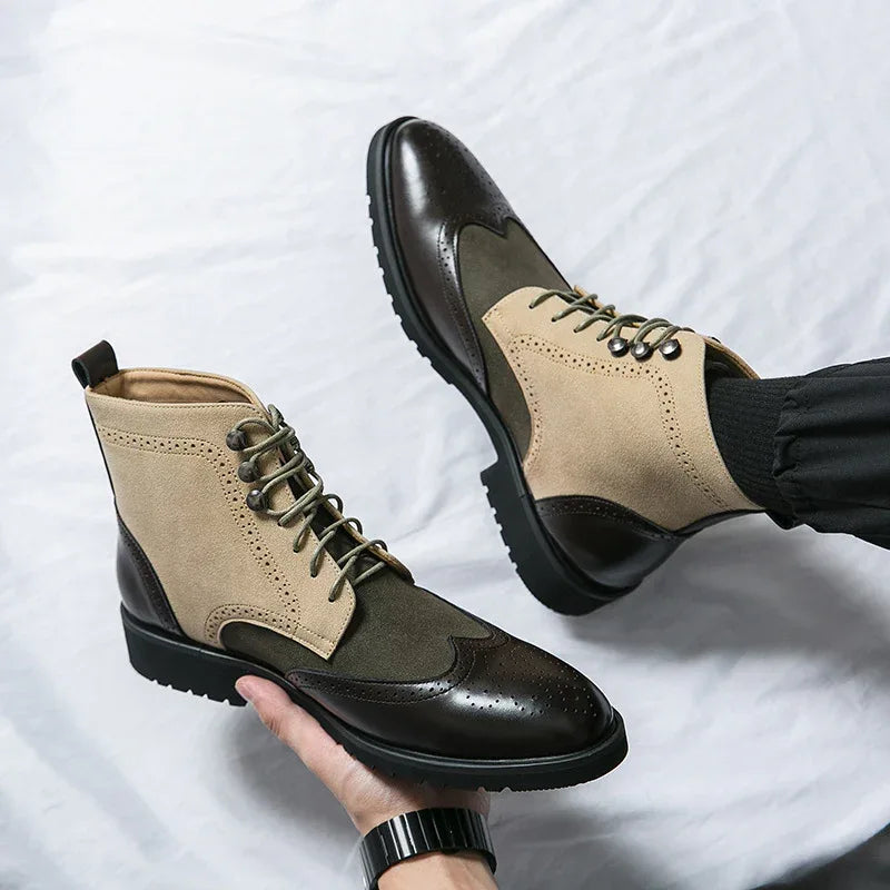 Bottes d'automne en cuir à lacets pour hommes