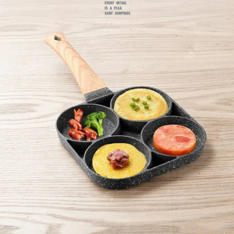 Poêle à frire 4 trous en pierre médicale antiadhésive pour petit-déjeuner à la maison, mini poêle à frire