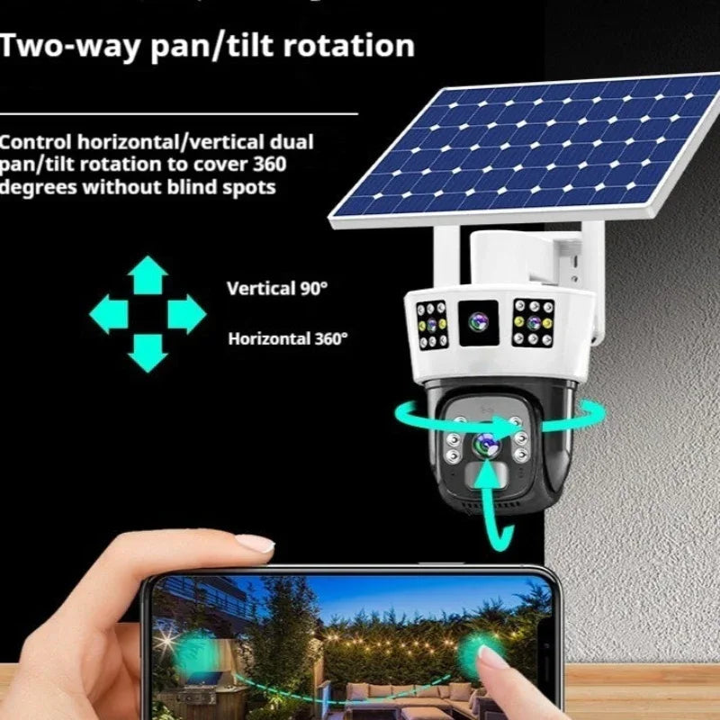 Caméra de surveillance de sécurité solaire à trois écrans pour la sécurité domestique