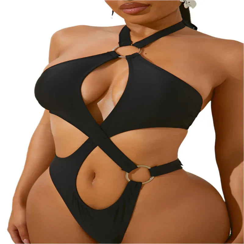 Europäischer und amerikanischer ärmelloser One-Piece-Badeanzug für Damen mit Schnürung