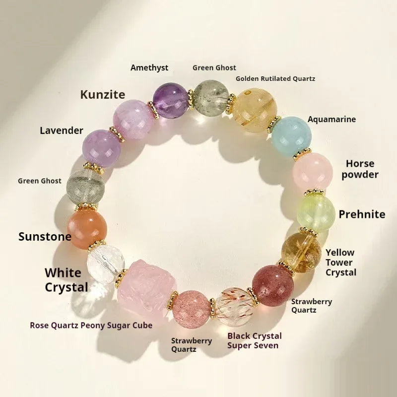 Natural Crystal Nine Tail Fox Cube Amethyst Beaded Bracelet