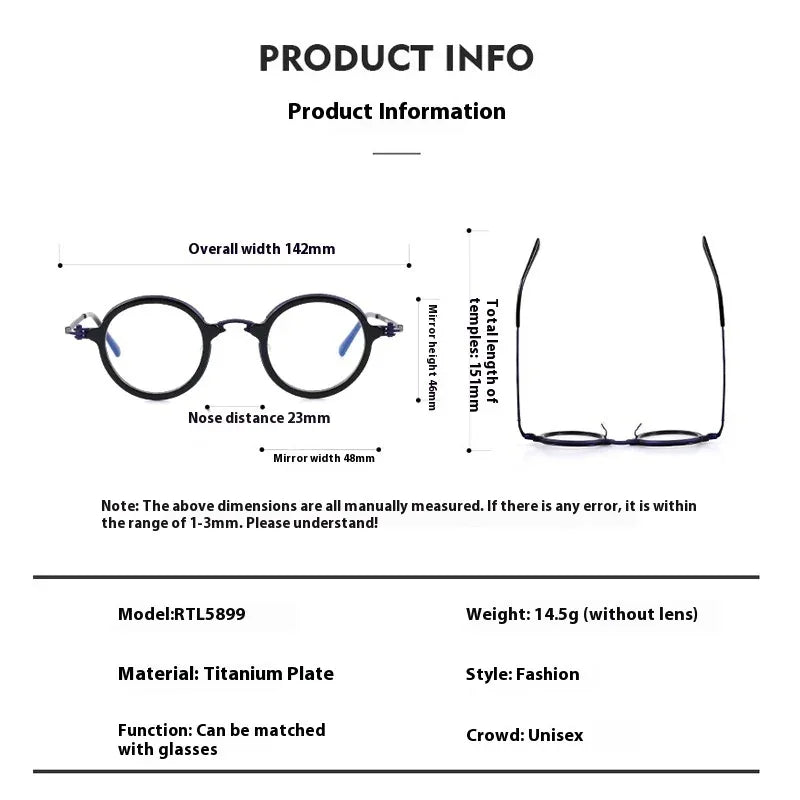Pure Titanium Fashion Retro Trend Anti-Blue Light Glasses