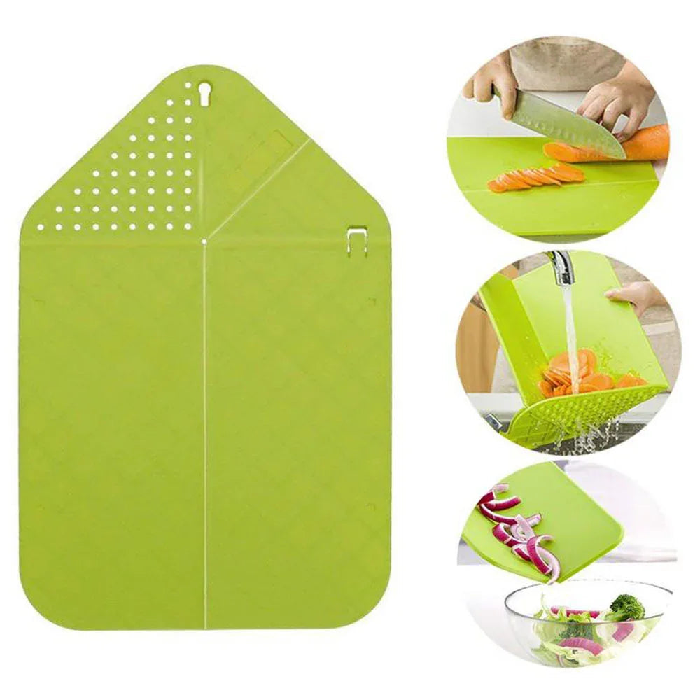 Planche à découper et égouttoir 2 en 1 en plastique Tapis de découpe pliable avec trou de suspension et verrou de sécurité