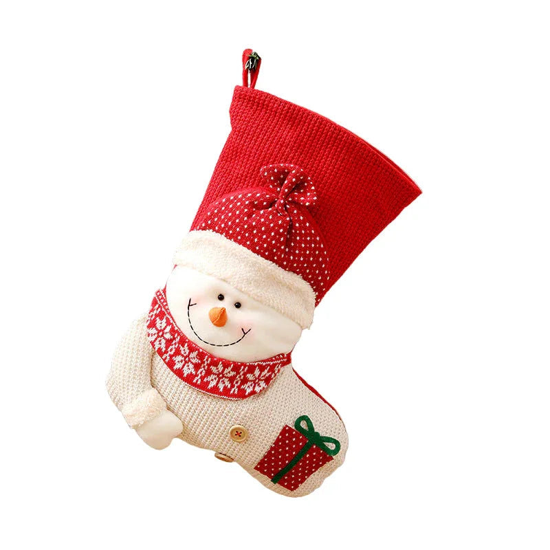 Grande chaussette de Noël tricotée rouge et blanche Père Noël, chaussette de décoration de cheminée, sacs cadeaux de Noël, support à bonbons pour la maison