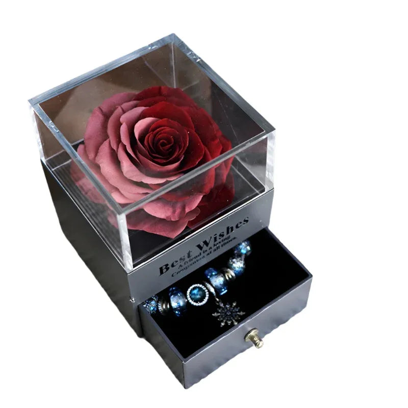 Ewige Romantische Blume Rose Schmuckschatulle für Geburtstagsgeschenke Valentinstag Hochzeitsgeschenk