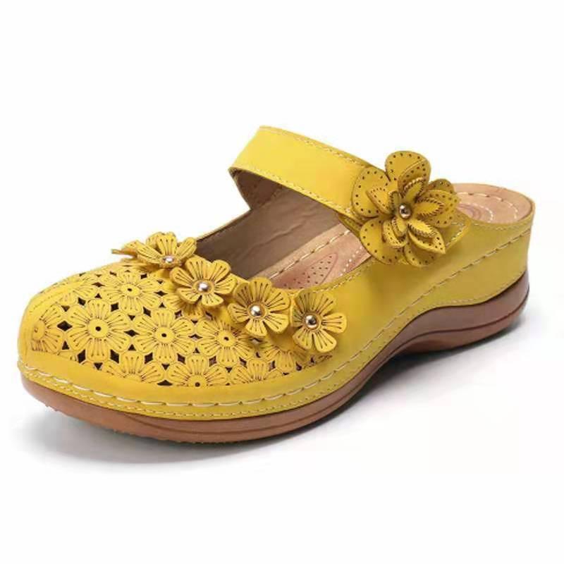 Chaussures d'été à fleurs vintage, sandales compensées pour femme