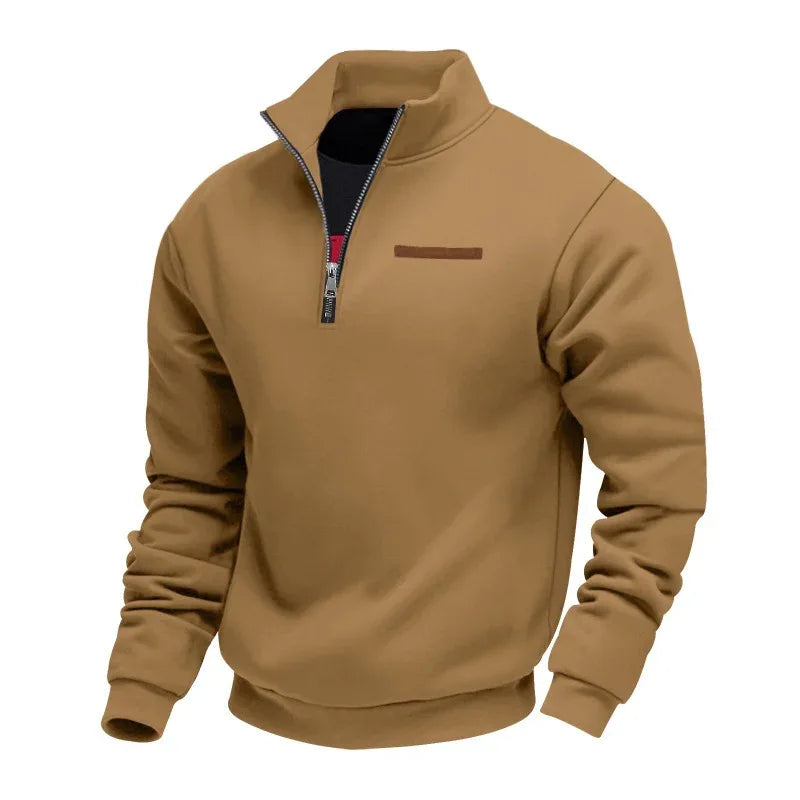 Mid-langer Fleece-Reißverschluss-Pullover mit Stehkragen und lockerem Schnitt für Herren