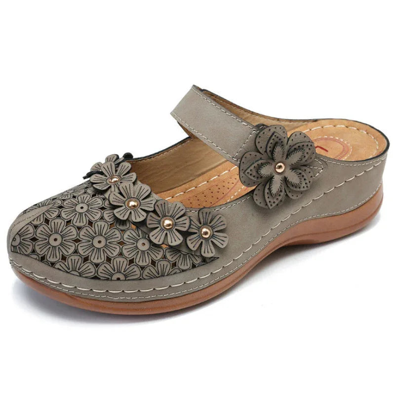 Chaussures d'été à fleurs vintage, sandales compensées pour femme