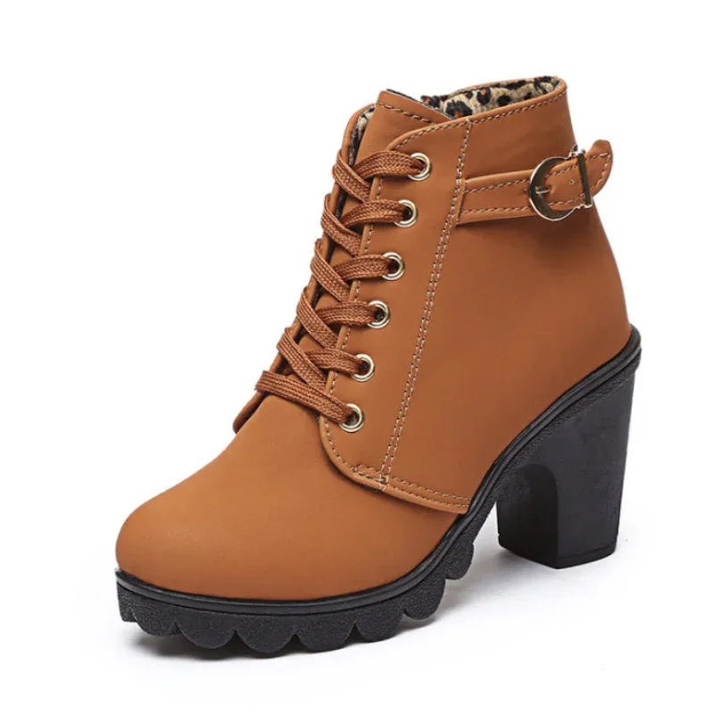 Bottes de printemps pour femmes, chaussures européennes à lacets et talons hauts de haute qualité