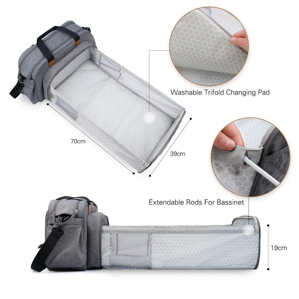 Sac à langer polyvalent et convertible en lit de bébé avec matelas à langer