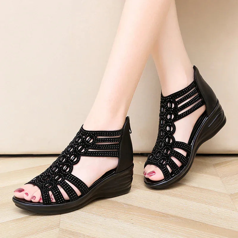 Sandales à talons confortables et zippées pour femmes