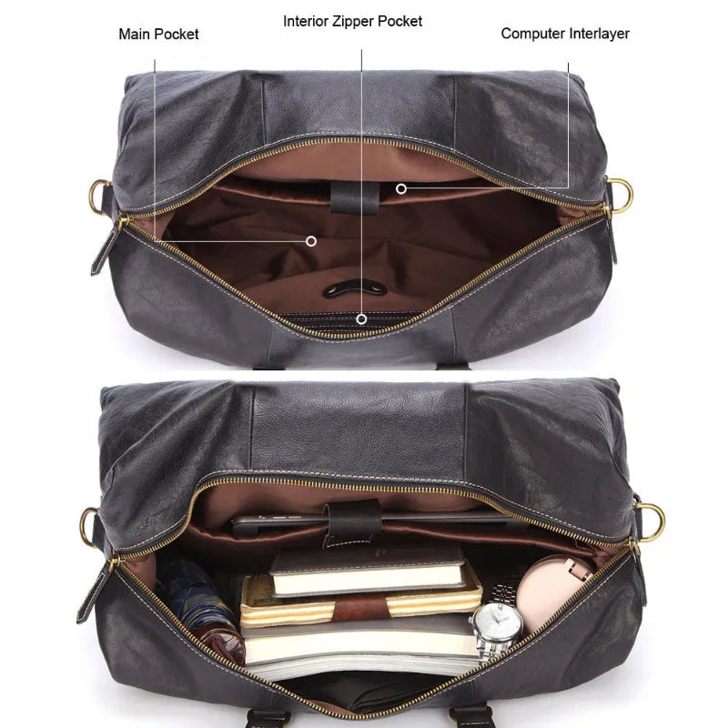 Echtes Leder Abnehmbarer Schultergurt Große Kapazität Reisetasche Wochenendtasche