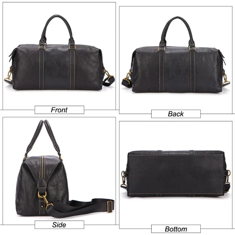 Sac de voyage du week-end grande capacité en cuir véritable avec bandoulière amovible