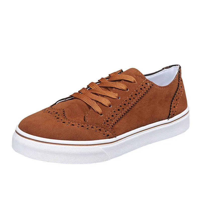 Chaussures plates peu profondes à lacets pour femme à bout rond