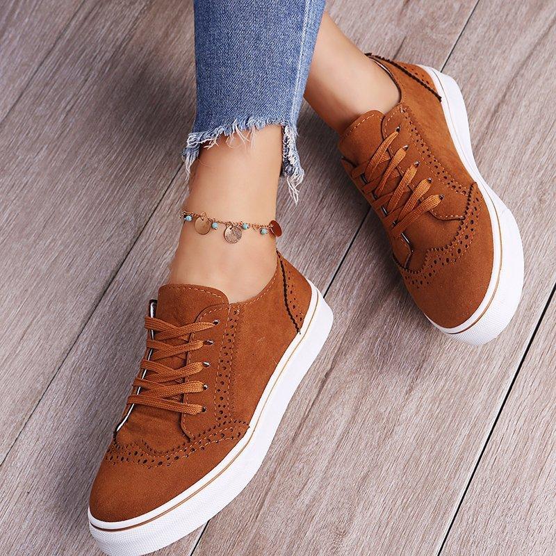 Chaussures plates peu profondes à lacets pour femme à bout rond
