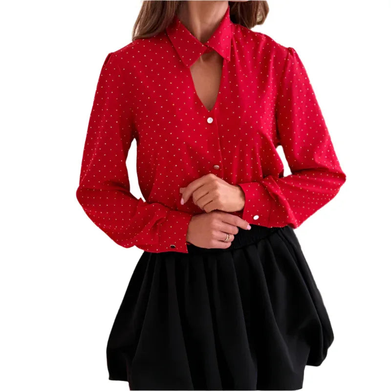 Damen V-Ausschnitt Strass Einreihiges Top