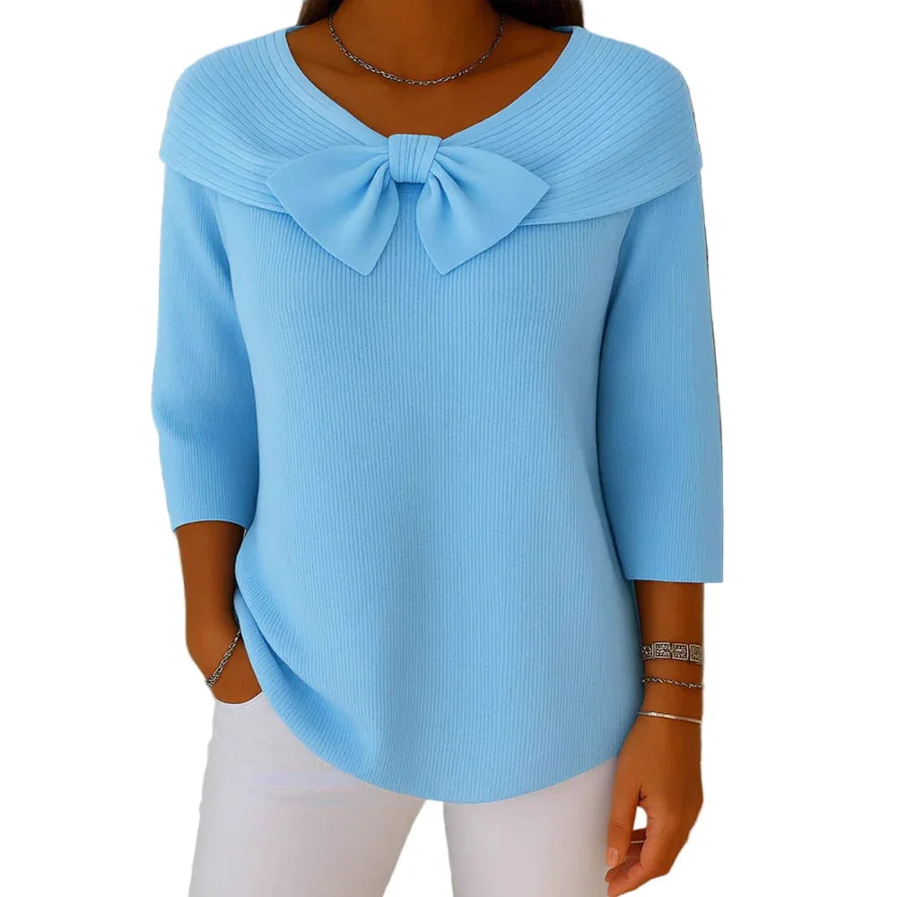Pull tricoté avec nœud de couleur unie pour l'automne et l'hiver