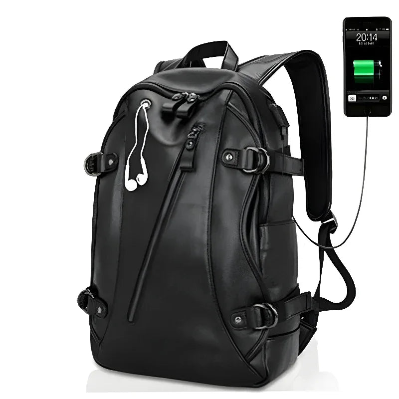 Herren USB Lade Rucksack aus Leder