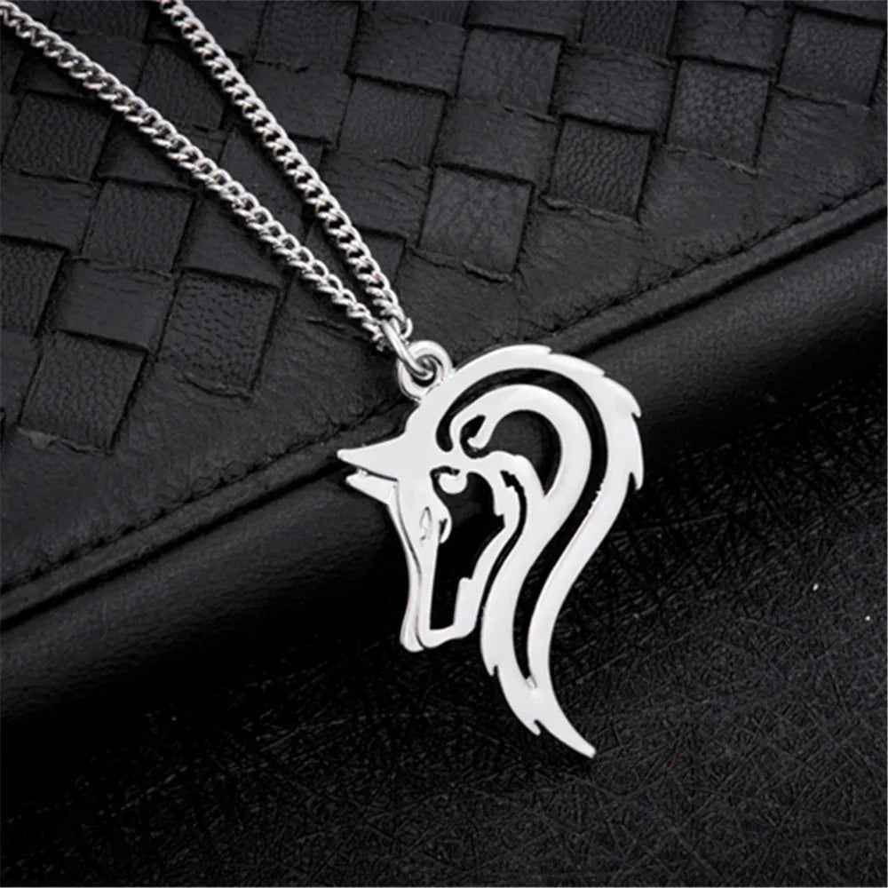 Collier avec pendentif tête de loup en alliage métallique pour homme