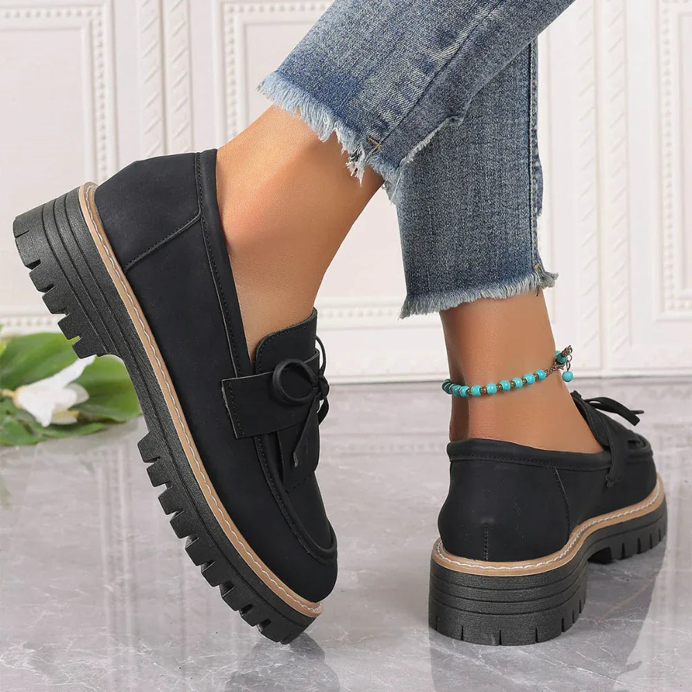 Mocassins à Boucle Tendance pour Femme Style Britannique Chaussures Décontractées à Semelle Épaisse Rehaussant la Taille
