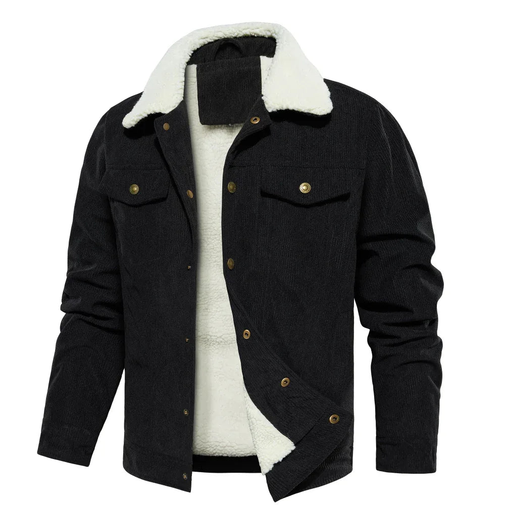 Veste en velours côtelé pour homme, doublée Sherpa, chaude et épaisse, coupe cargo, avec 5 poches