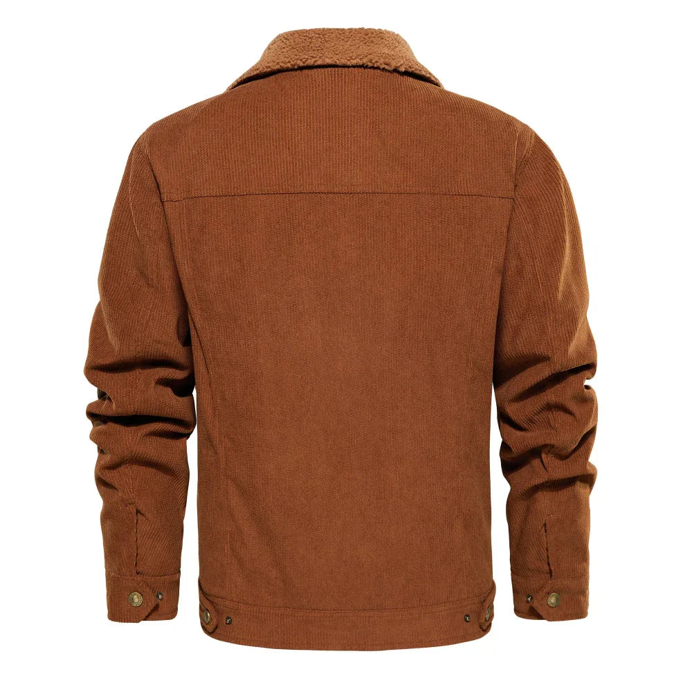 Veste en velours côtelé pour homme, doublée Sherpa, chaude et épaisse, coupe cargo, avec 5 poches
