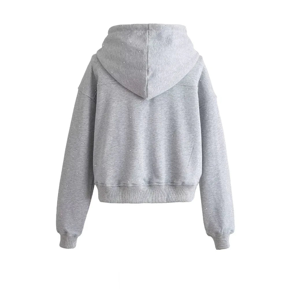 Sweat à capuche avec cordon de serrage et strass étoilés pour femmes