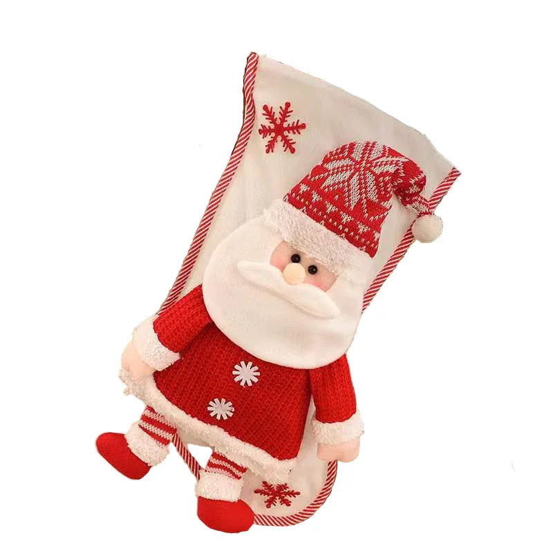 Décorations de Noël Chaussettes en tricot 3D bonhomme de neige et Père Noël Sac cadeau