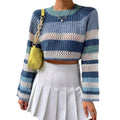 Pull court et mode évidé pour femme, à rayures contrastantes