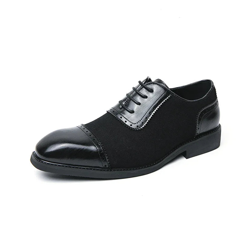 Chaussures habillées en cuir pour homme à lacets, bout rond et semelle épaisse