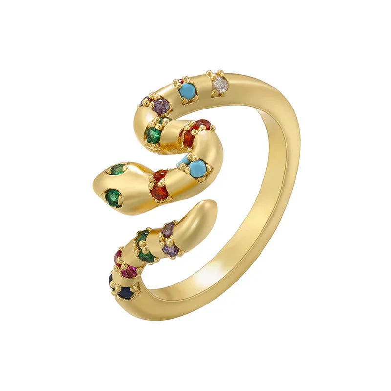 Bagues serpent micro-incrustées de cristaux colorés