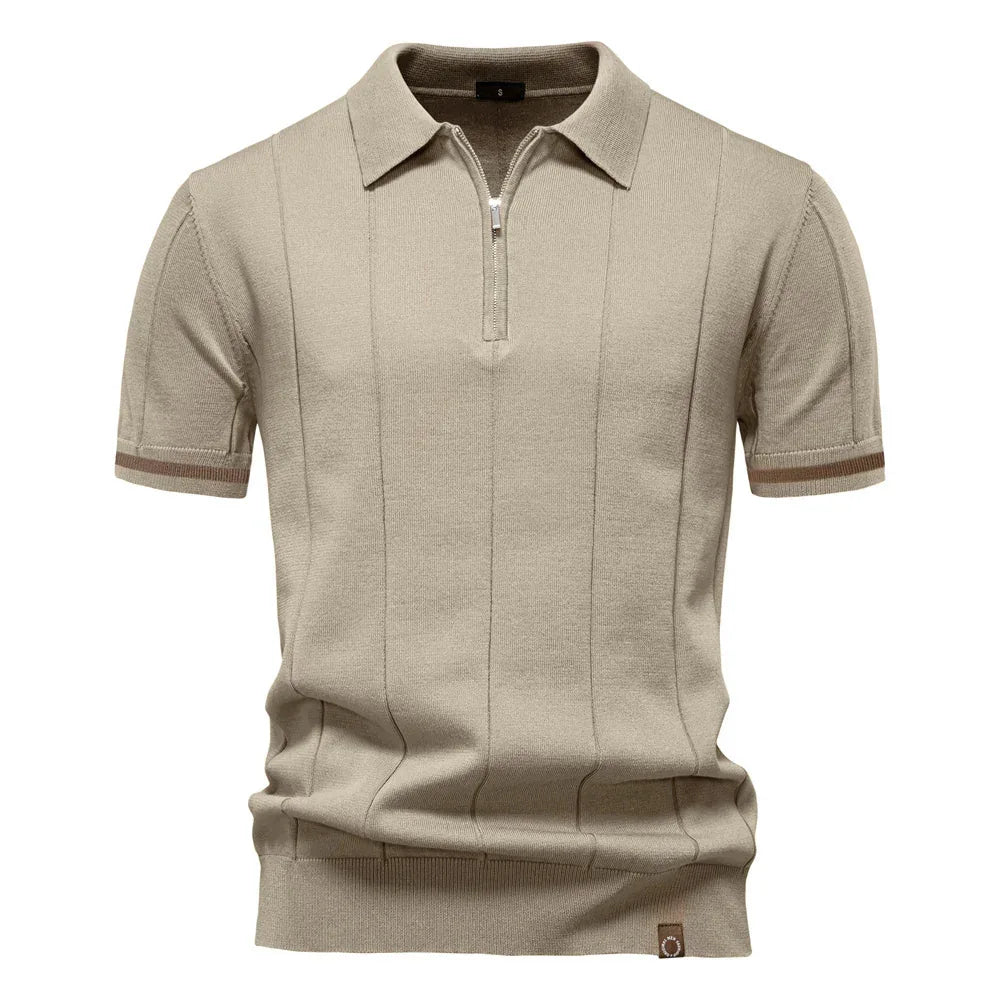 Herren Business Casual Kurzarm-Polo-Shirt mit Reißverschluss
