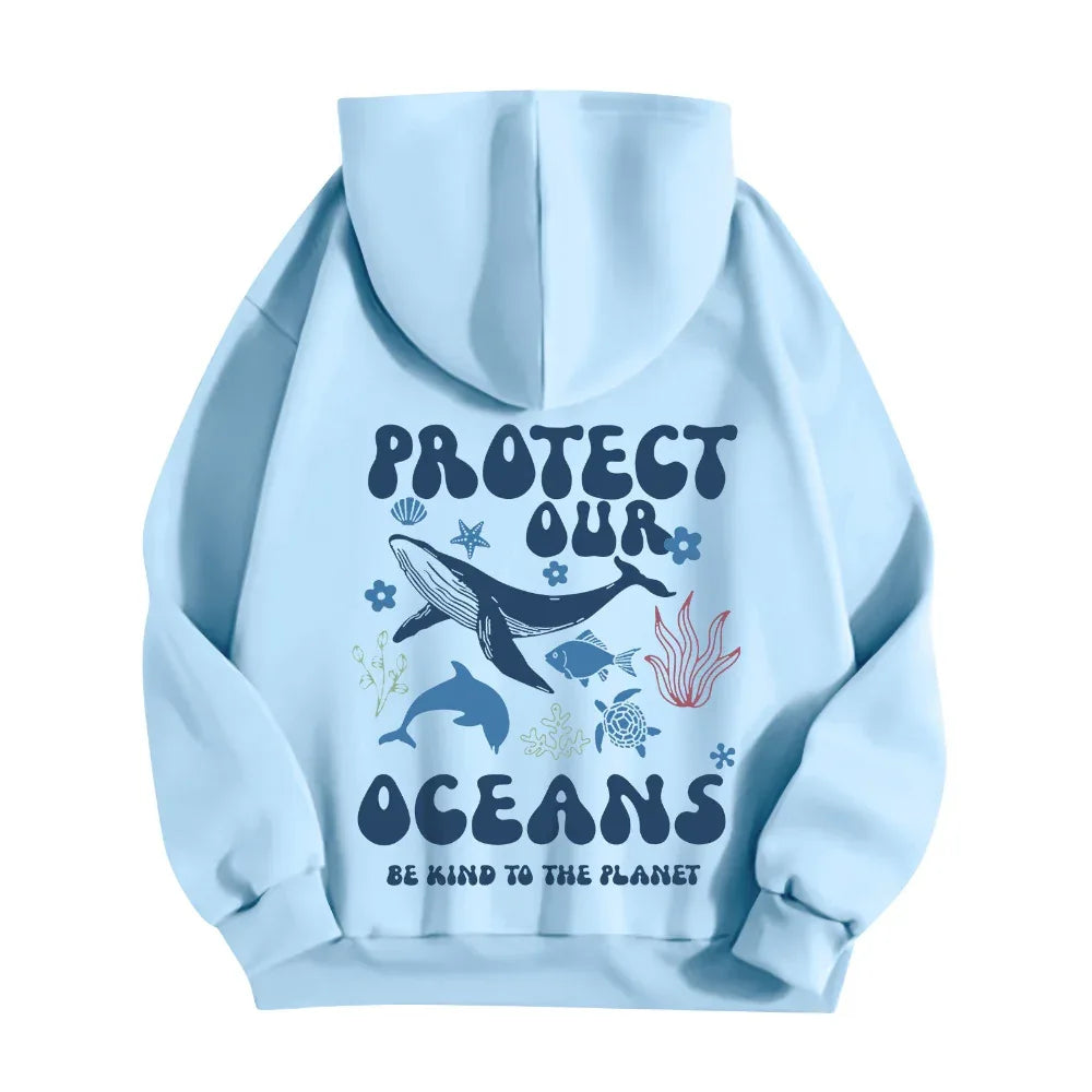 Sweat-shirts à capuche légers et élégants à manches longues « Save Our Oceans » pour femmes