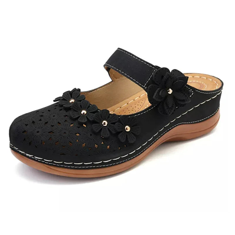 Chaussures d'été à fleurs vintage, sandales compensées pour femme