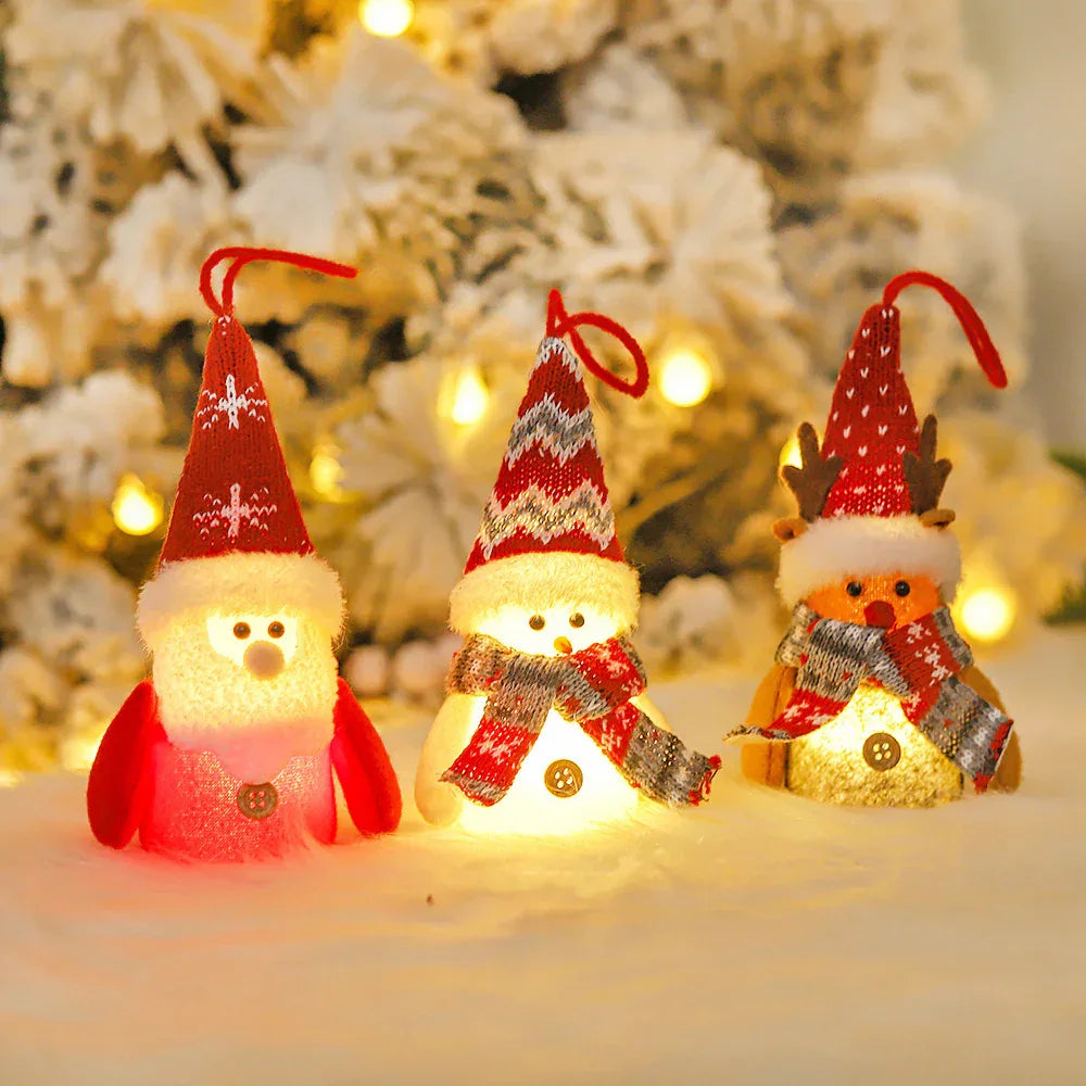 Bonhomme de neige, renne et Père Noël lumineux de dessin animé créatif et décoratif