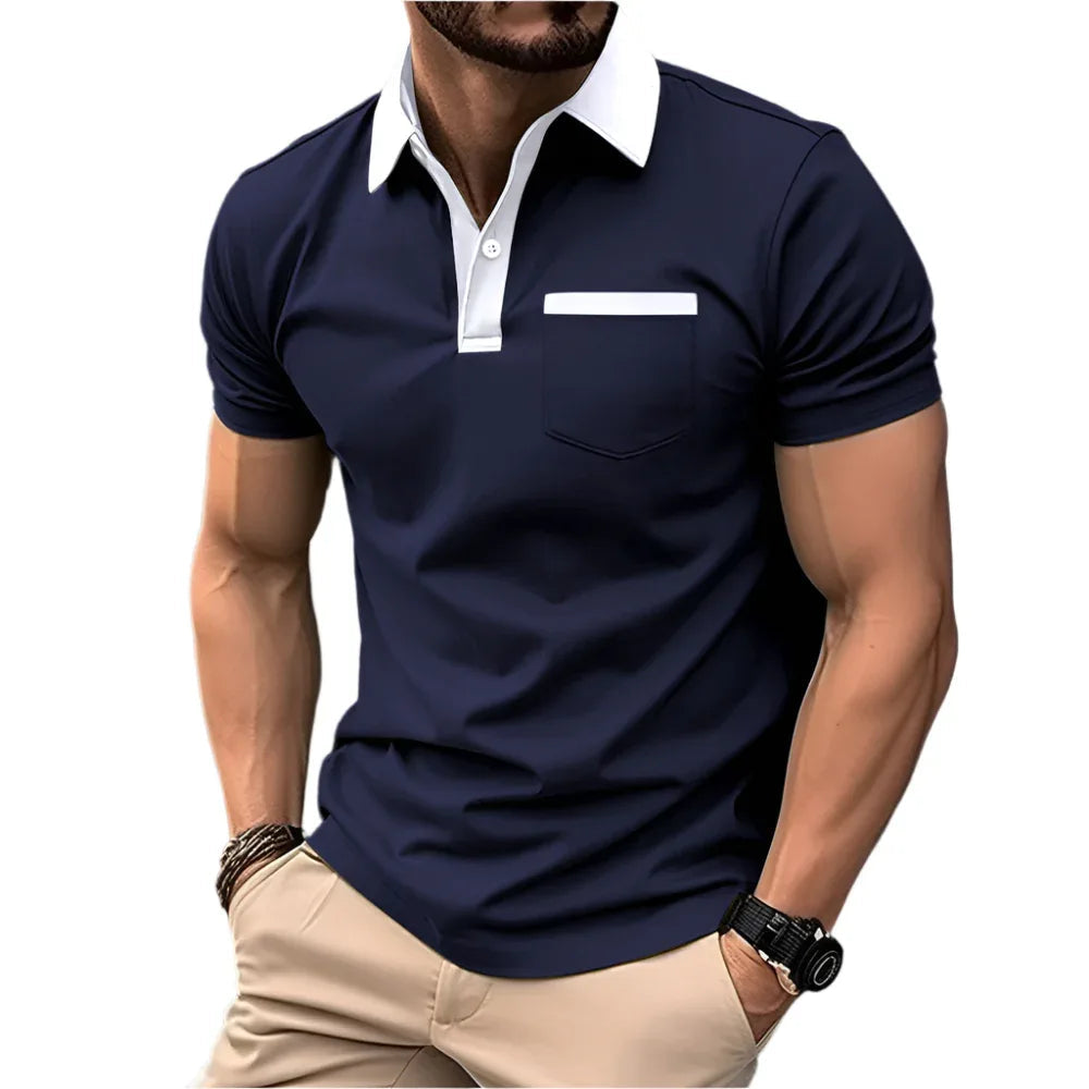 Modisches schlankes Kurzarm-T-Shirt mit Tasche, Poloshirt für Herren