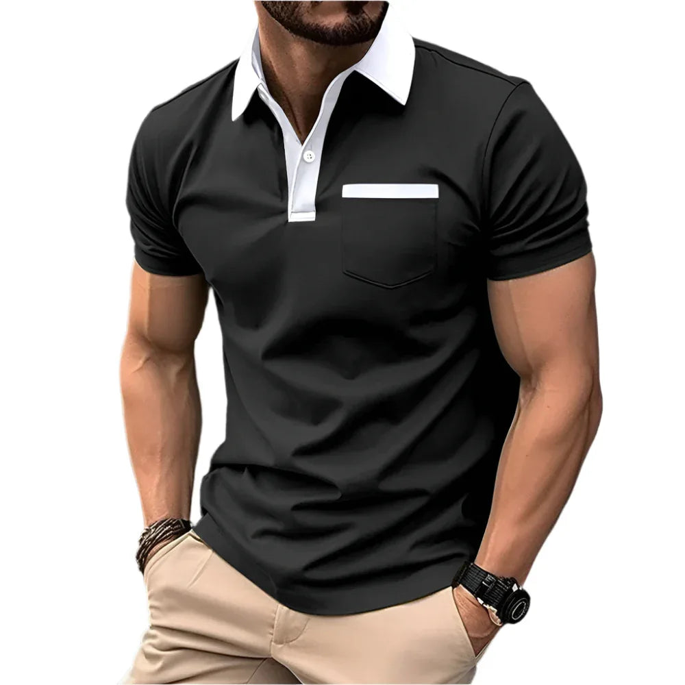 Modisches schlankes Kurzarm-T-Shirt mit Tasche, Poloshirt für Herren