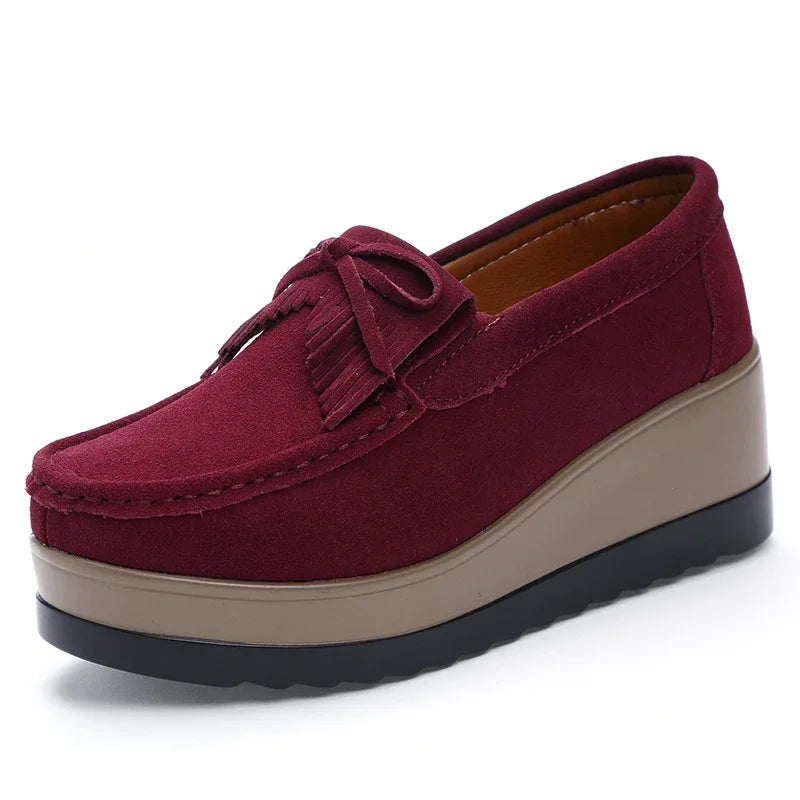 Chaussures à enfiler épaisses à la mode avec nœud à pompons pour femme