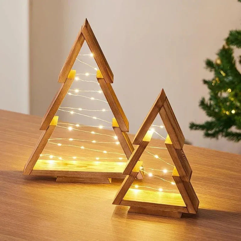 Sapin de Noël en bois avec lumières Décoration d'ambiance intérieure