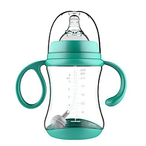 Baby Fütterungsbedarf Tasse Silikonfütterflasche mit zwei Griffen und Strohhalm
