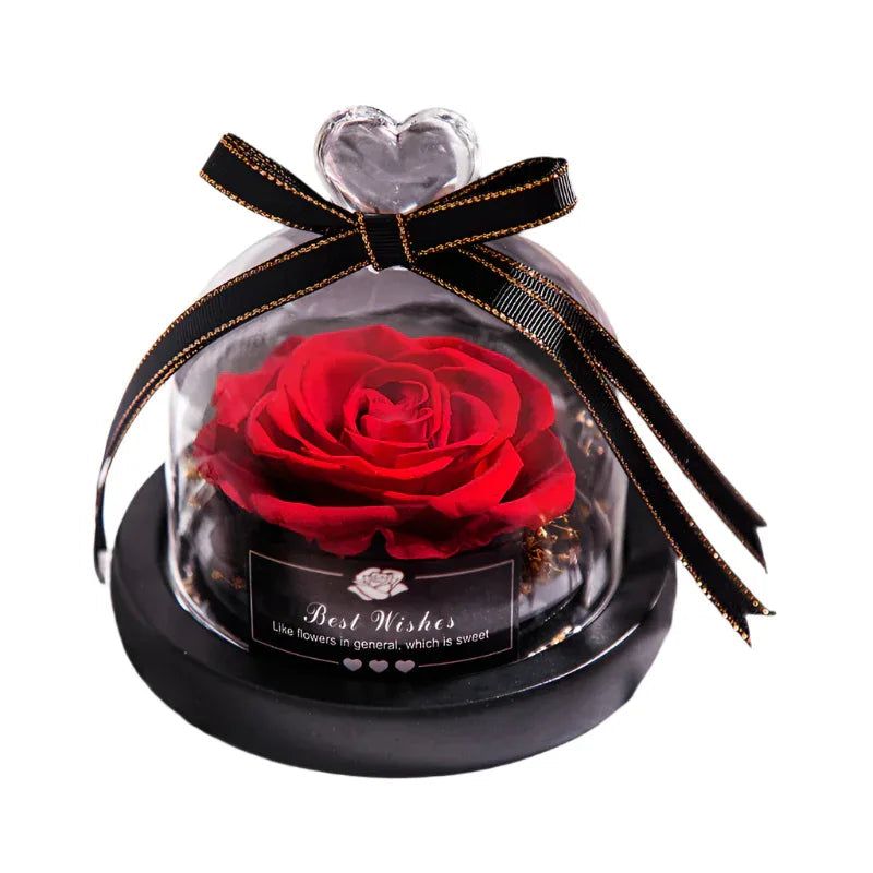 Romantische Blumen Wohndekoration Rose mit LED-Glas Valentinstag Paargeschenk