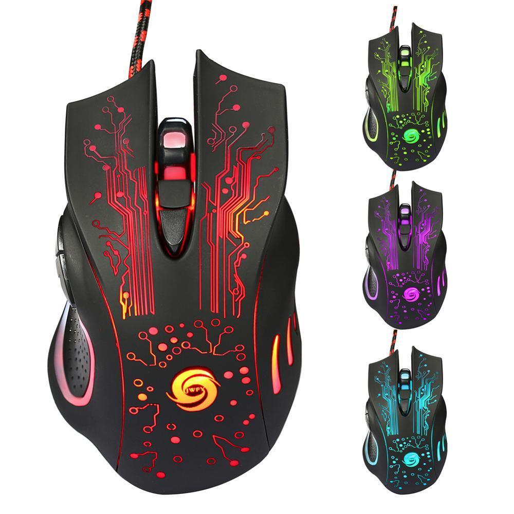 USB Kabelgebundene Ergonomische Gaming Maus mit 5500DPI und Farbiger LED-Beleuchtung für PC Laptop