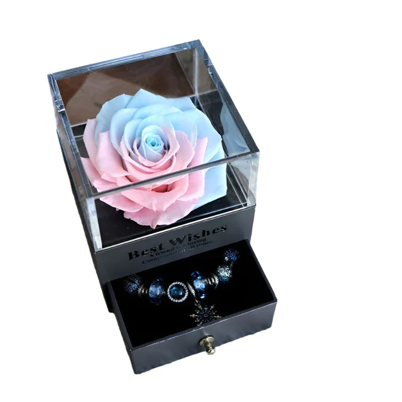 Ewige Romantische Blume Rose Schmuckschatulle für Geburtstagsgeschenke Valentinstag Hochzeitsgeschenk