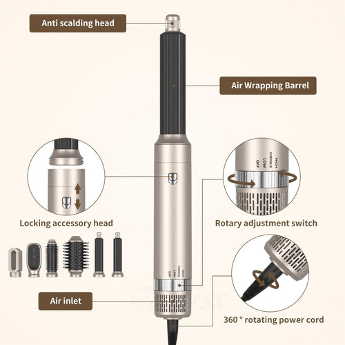 Brosse soufflante 6 en 1 avec ioniseur et tête détachable