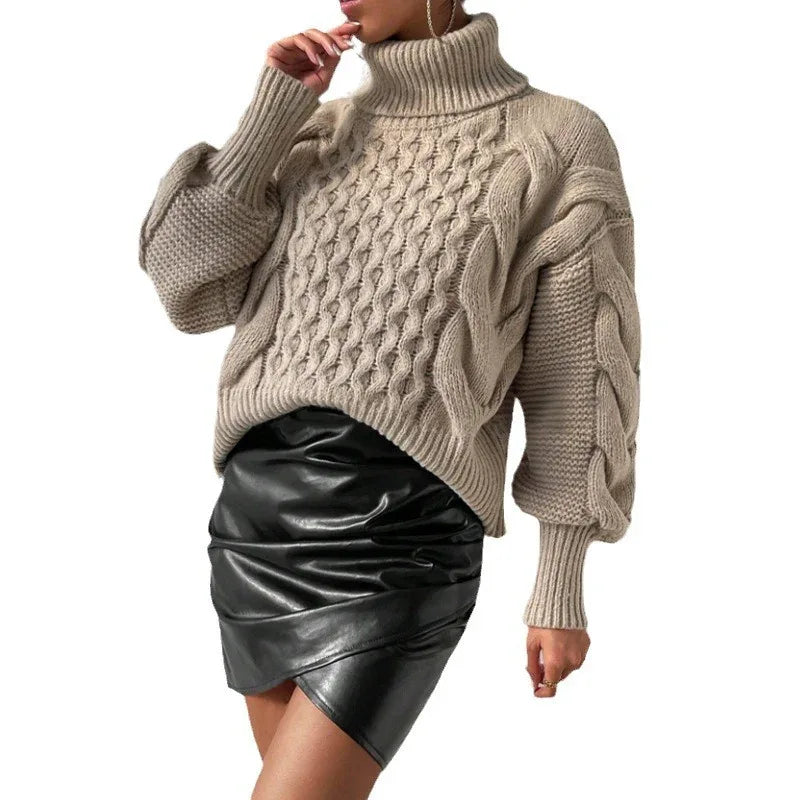 Pull ample torsadé de couleur unie pour femme