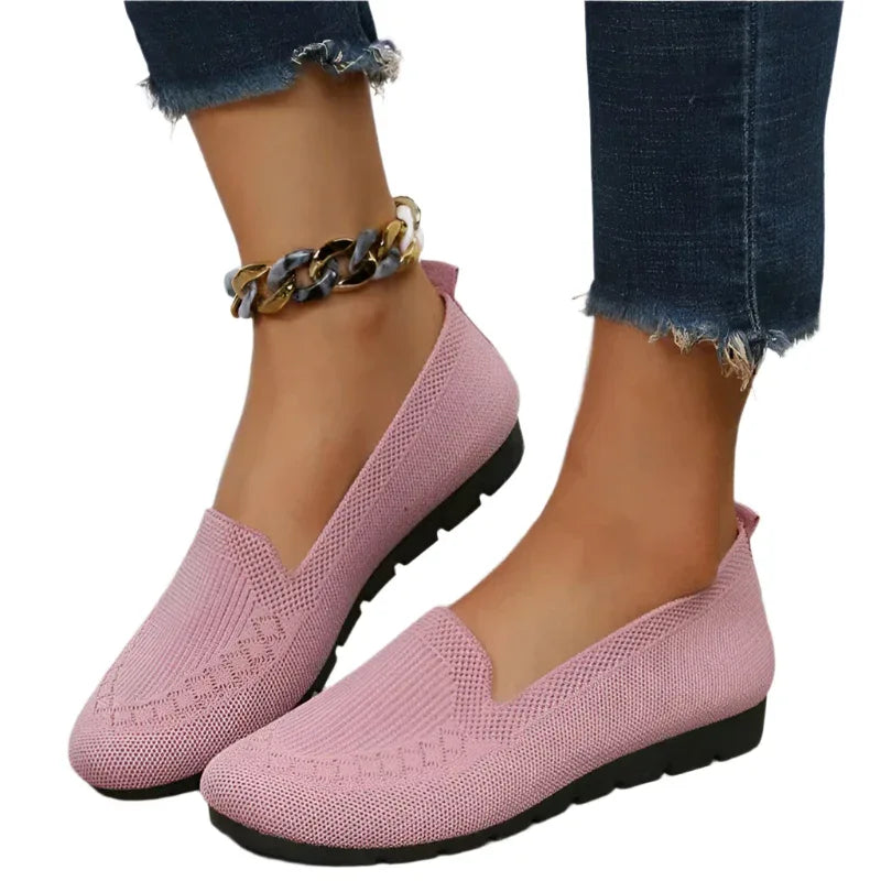 Chaussures Plates en Maille Décontractées, Mocassins Femme Tendance Couleur Unie Bout Rond Chaussures Confortables et Décontractées