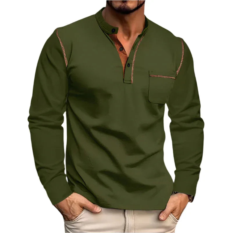 Herren Langarm Stehkragen Poloshirt für Frühling und Sommer