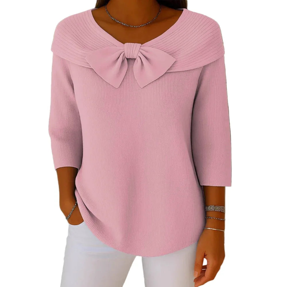 Pull tricoté avec nœud de couleur unie pour l'automne et l'hiver