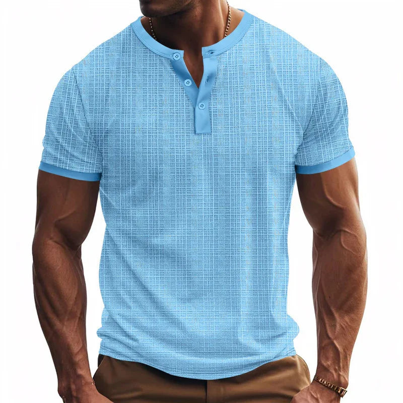 Haut décontracté Henley boutonné respirant pour homme